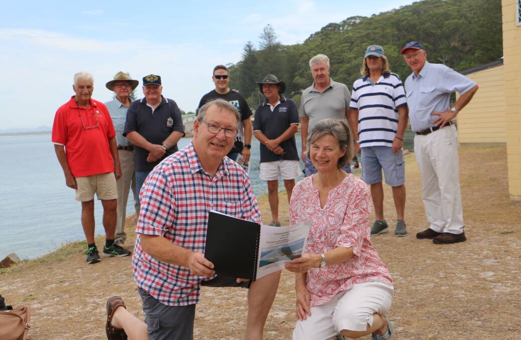 VISION: Peter Clough and Penny Meharg at the front with members of the Tomaree Headland Heritage Group (THHG).