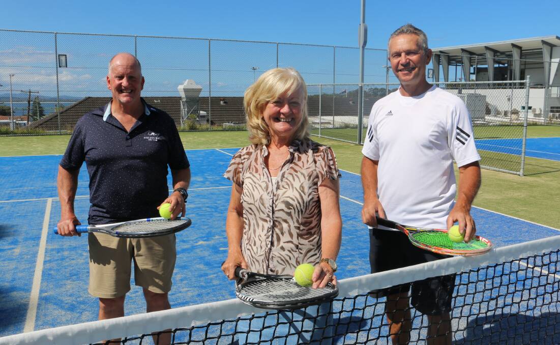 PARTY PLANNING: Preparing for the birthday celebrations are Nelson Bay Tennis Club committee members (from left): Forster Breckenridge, Cheryl Moss and Rod Stubbs.