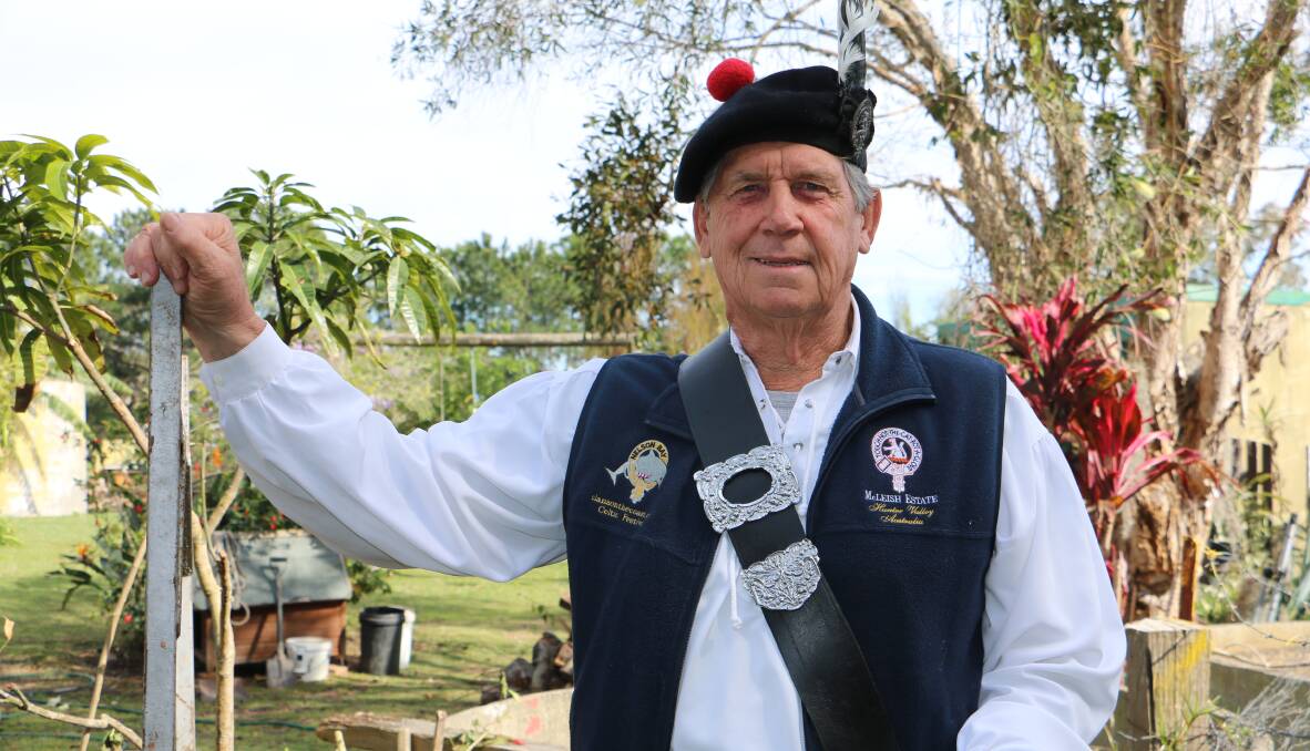 CELEBRATION: Clans of the Coast founder Ron Swan in his Scottish regalia in preparation for Saturday's festival at Tomaree No 1 sports field.