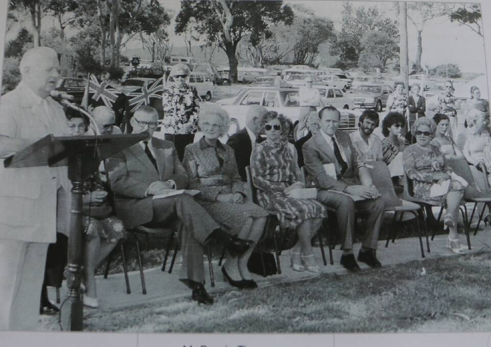 EARLY DAYS: Bernie Thompson addressing a gathering at the Shoal Bay site. Picture: Supplied