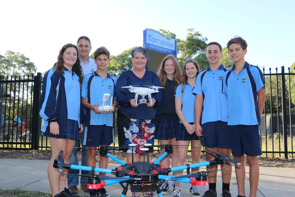 INVESTMENT: Meryl Swanson with students at the Tomaree High STEM funding announcement.
