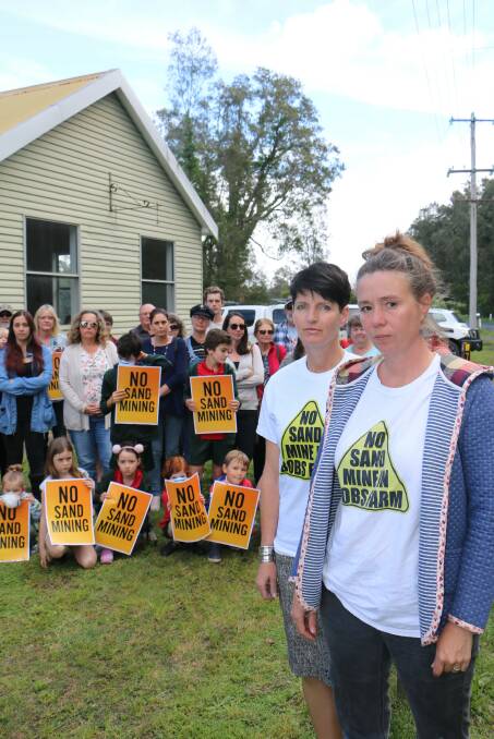 Sand mine protesters with Port Stephens MP Kate Washington and action group spokesperson Shea Brunt.