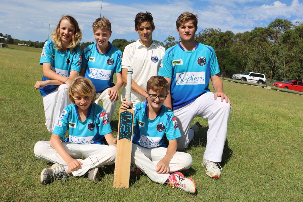 FUTURE: Nelson Bay juniors (from Left) Charlie Williams, 12, Harry Campbell, 11, Cooper Lack, 14, Ed Williams, 14, Isaac Chapman, 16 and Preston Brealey, 16.