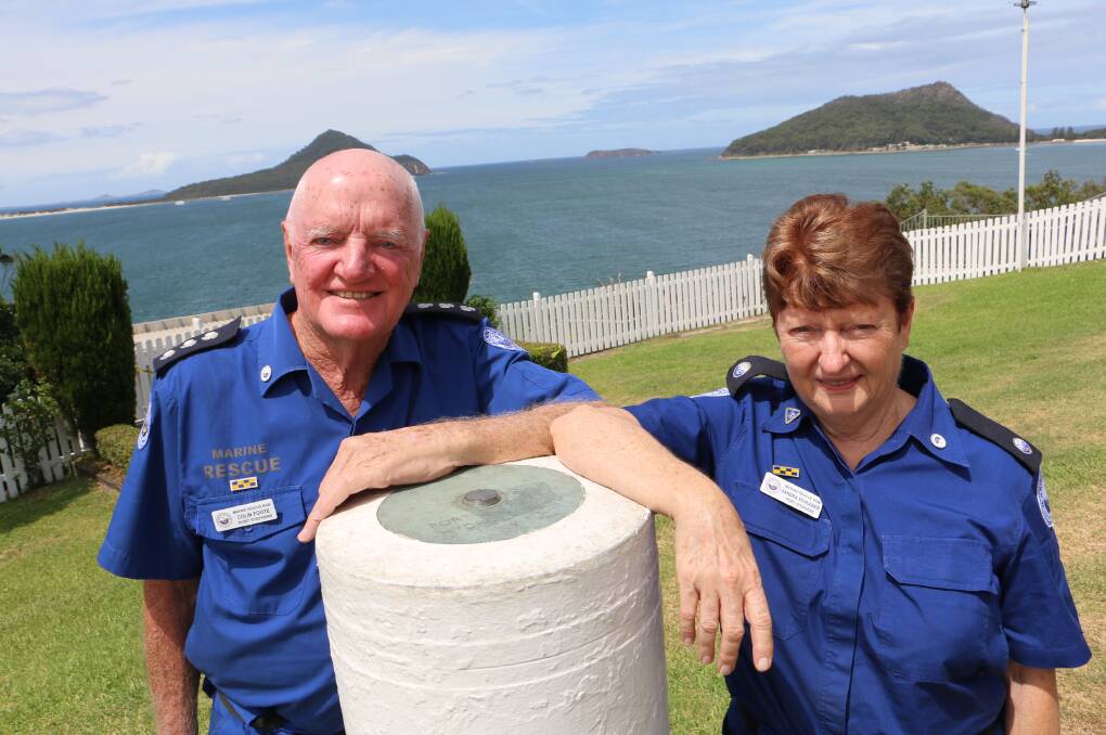 SAVING LIVES: MArine Rescue Port Stephens unit commander Colin Foote with gift shop manager Sandra Scheuber at the historic Nelson Head site.