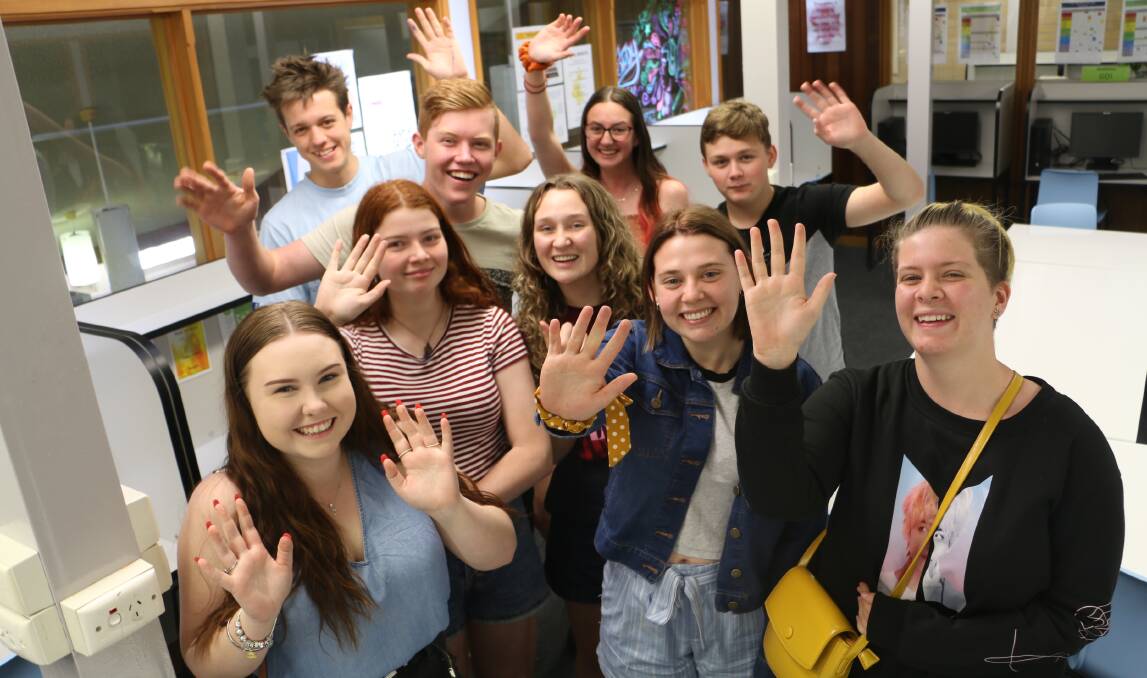 RELIEF: Year 12 Higher School Certificate students from Hunter River High School are all smiles after completing their second English paper on Friday.