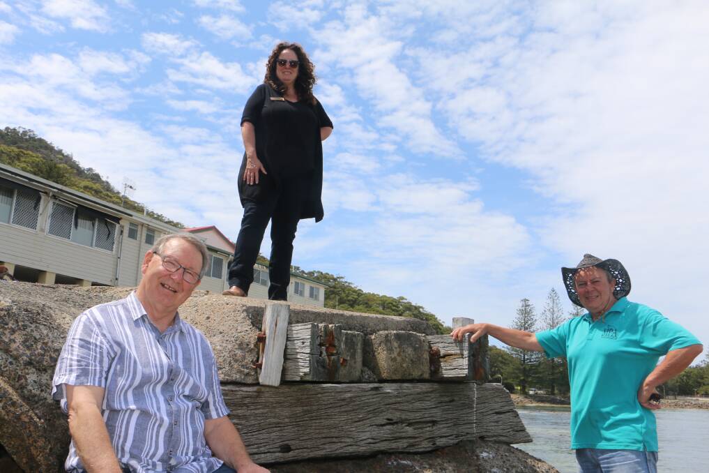 WHARF: Peter Clough, Teresa Charchalis and Frank Future would like to see the wharf at Shoal Bay reinstated for a ferry service.