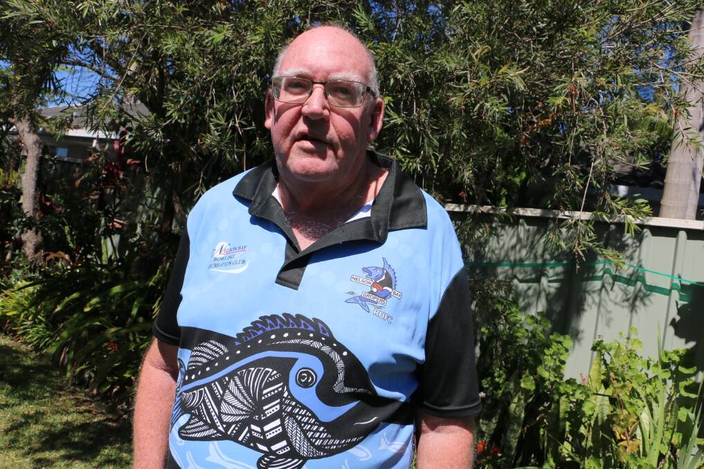 PATRON: The Nelson Bay Gropers newly appointed Patron and club stalwart, Ray Milton, pictured at his Fingal Bay home in an Indigenous designed Gropers jumper.