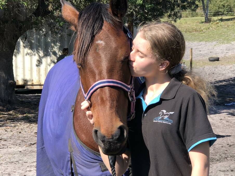 CONNECTED: Young volunteer Shae Cheney with mare Delta rescued by Hunter Horse Haven staff from a neglect property 12 months ago. Picture: Supplied