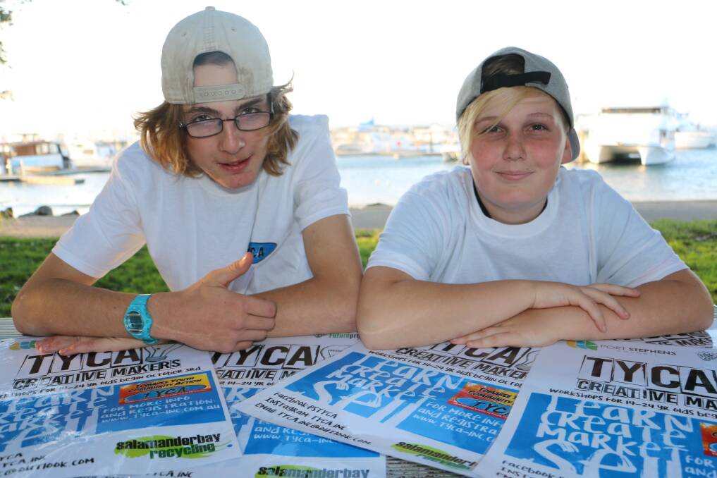 CREATIVE: Anna Bay's Thomas Glen, 15, and Taine Bramble, 14, gear up for the Creative Makers workshops to start on October 3.