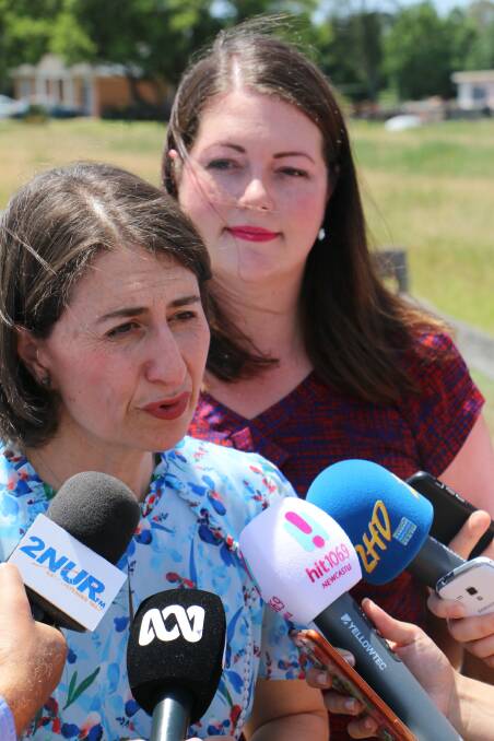 NSW Premier Gladys Berejiklian with Liberal candidate for the State seat of Port Stephens, Jaimie Abbott, at Tuesday's Nelson Bay Road duplication announcement.