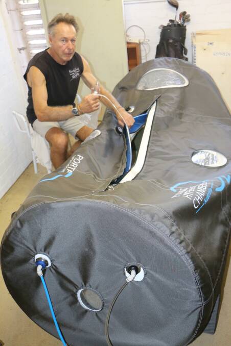 THERAPY: The $19,000 hyperbaric oxygen therapy chamber used by Parkinson's sufferer Lee Anlezark in his Nelson Bay home.