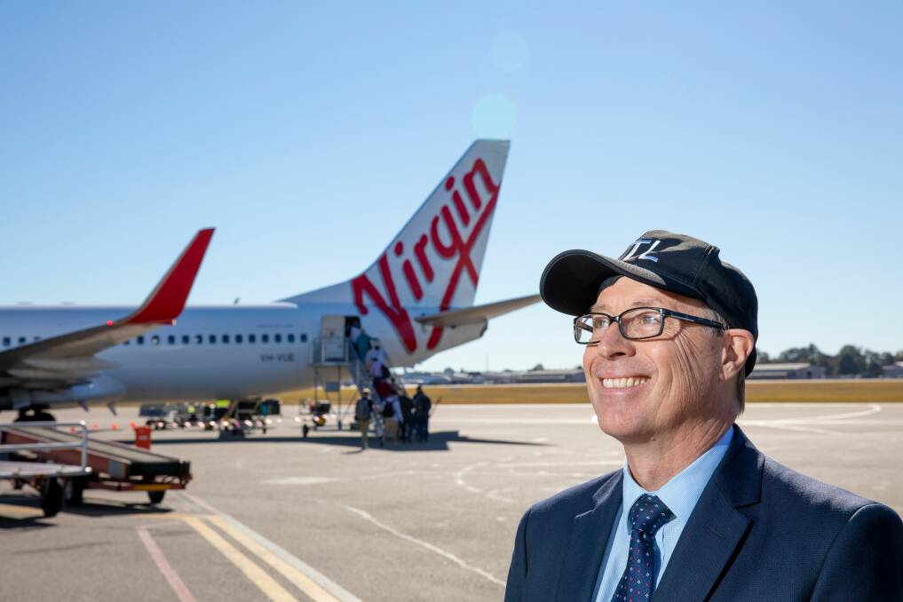 FLIGHT RETURN: Newcastle Airport CEO Dr Peter Cock at the announcement on Tuesday. Picture: Supplied