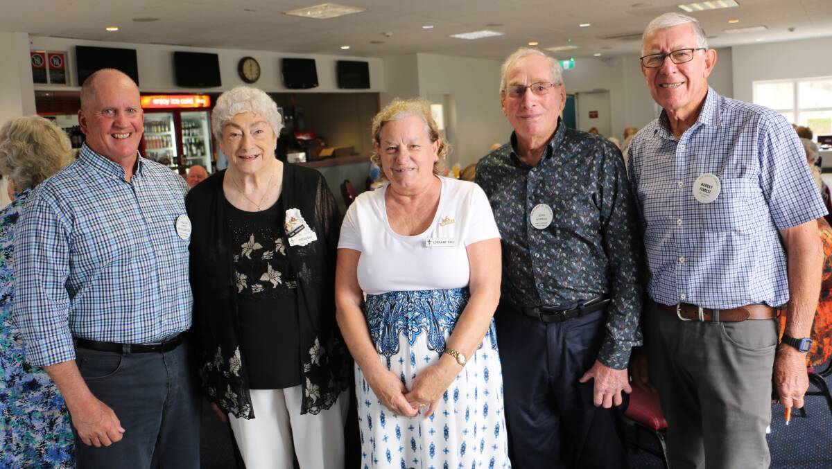 PRESENTATION: From left, Legatee 'Fozz' Breckenridge with torch bearers June Wilkinson and Lorraine Hall, plus Legatees John Warren and Murray Forrest.