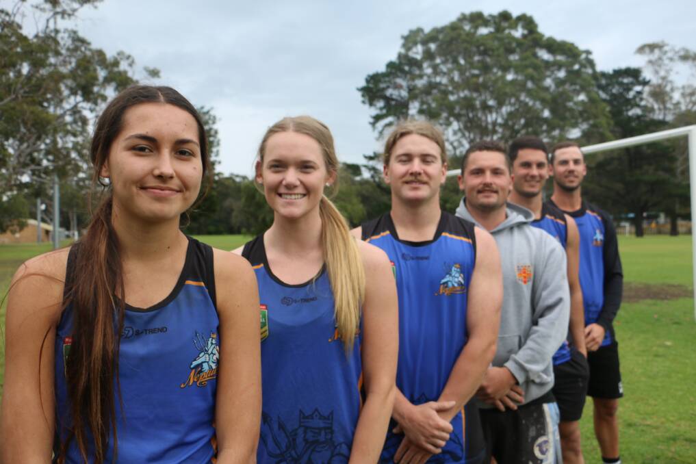HORNETS: Nelson Bay's Andi Law, Abbey Malsem, Aiden McCarty, Jake Redman, Travis Nepia and Brandon Moore prepare for this weekend's touch championships.