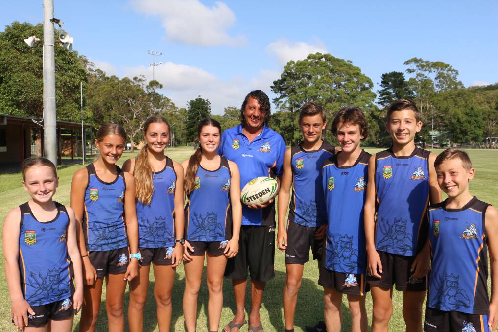 GEARED UP: Nelson Bay touch president Nev Gear with players Will Doherty, 9, Alice Mitchell, 11, Abby Orton, 12, Sam Orton, 14, Hugh Doherty, 14, Sam Mitchell, 14, Maddi Mitchell, 16 and Emily Freeman, 16.