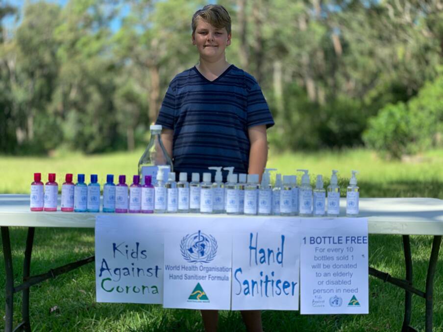 ENTREPRENEUR: Cody Thacker, 12, from Raymond Terrace, has developed his Kids Against Corona business while being home schooled. Picture: Supplied