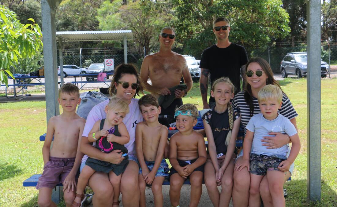 DAY OUT: Enjoying a day out at Tomaree Pool on Thursday were a couple of Port Stephens families: Stu, Carly, Anthony, Teigan with children Ellie, 11, Ryder, 9, Lennox, 5, Finn, 3, Vinny, 3 and May, 2.