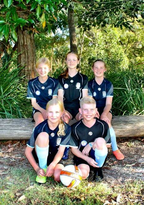 SELECTED: The Futsal rep players: Zara Shaw, 12, Chloe Shaw, Charlotte Lowrie, Charli Vogtmann and Oliver Martin, all aged 10. Picture: Supplied