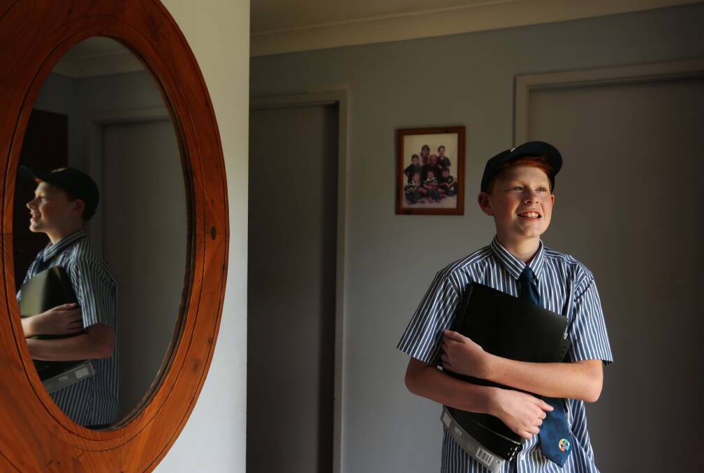 Trailblazer: Samuel Knight will be in the first year seven cohort at Catherine McAuley Catholic College Medowie, which opens this month. Many of his St Brigid's Primary peers will also attend. His family participated in an information session last year via Zoom. Picture: Simone De Peak
