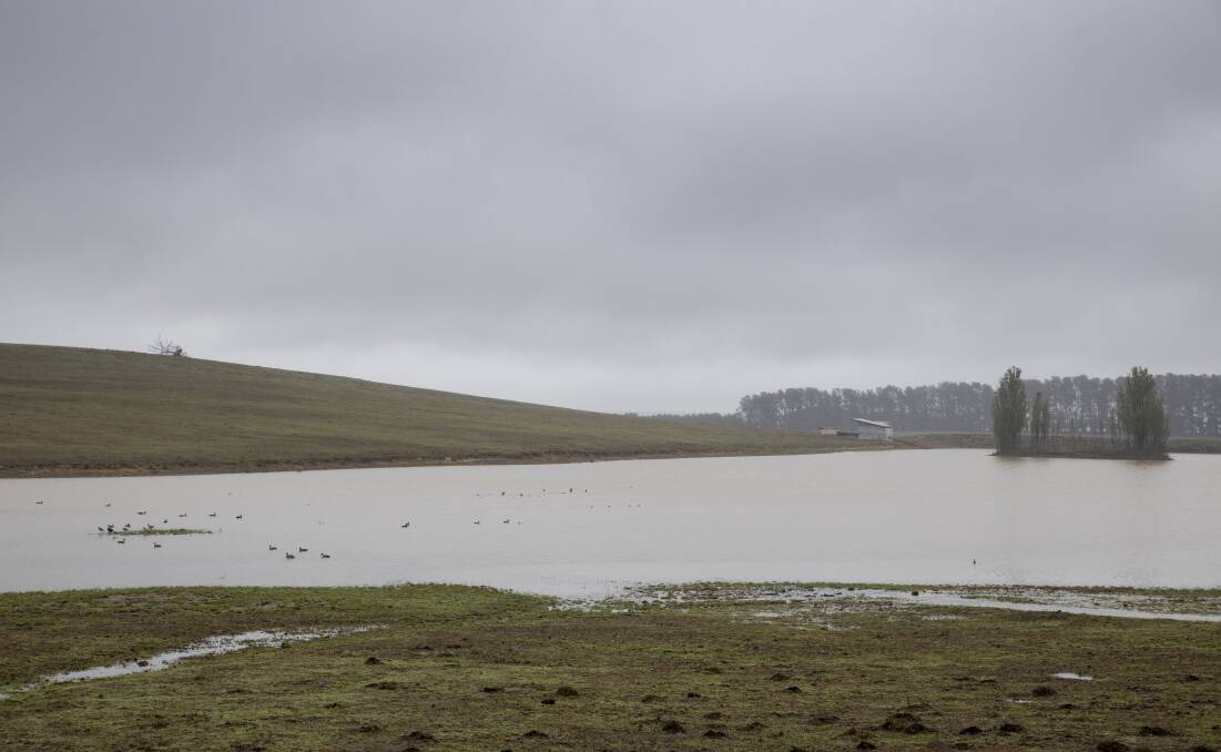 Sheets of water over paddocks in Roslyn on Wednesday. Picture: Sitthixay Ditthavong