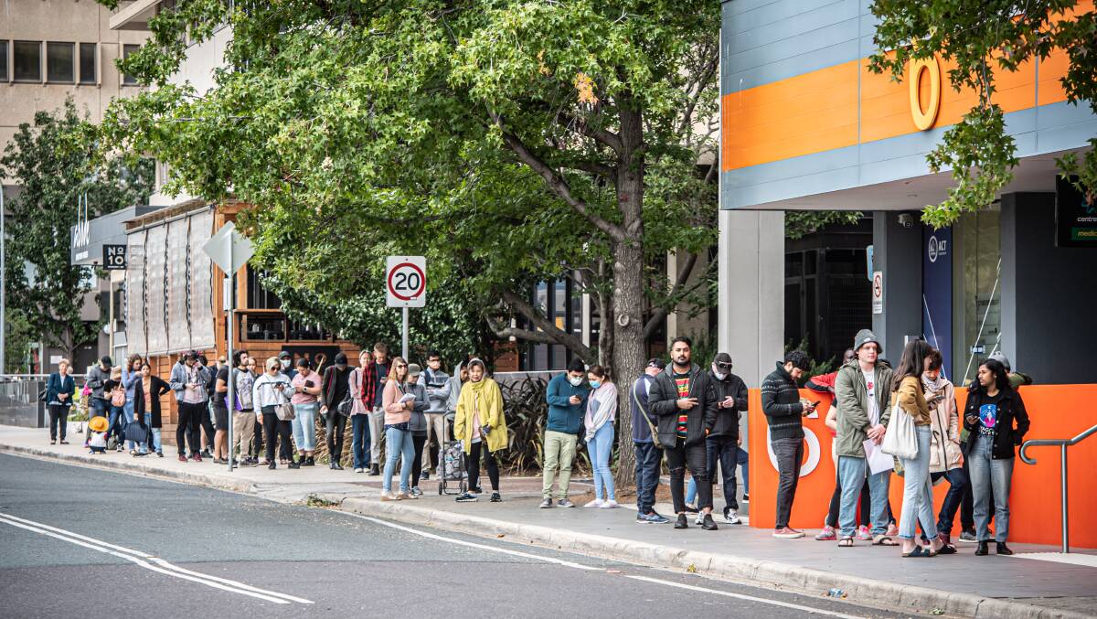 The high number of people lining up at Centrelink offices across the country aren't included in the latest unemployment figures. Picture: Karleen Minney