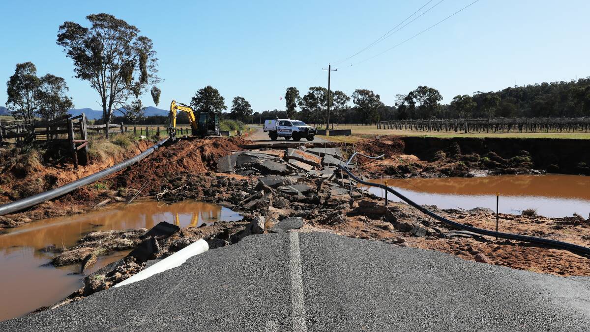 Broke Road in the Singleton Shire Council after the July 2022 floods. Picture by Peter Lorimer.