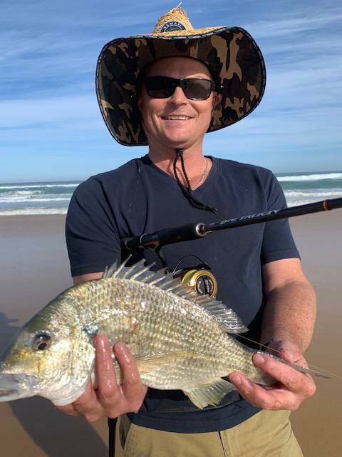 RELIABLE: Salamander champion Piet Kuntz fishing Birbui Beach with a solid 44cm bream. Piet says best bait is a pipi. Photo supplied.