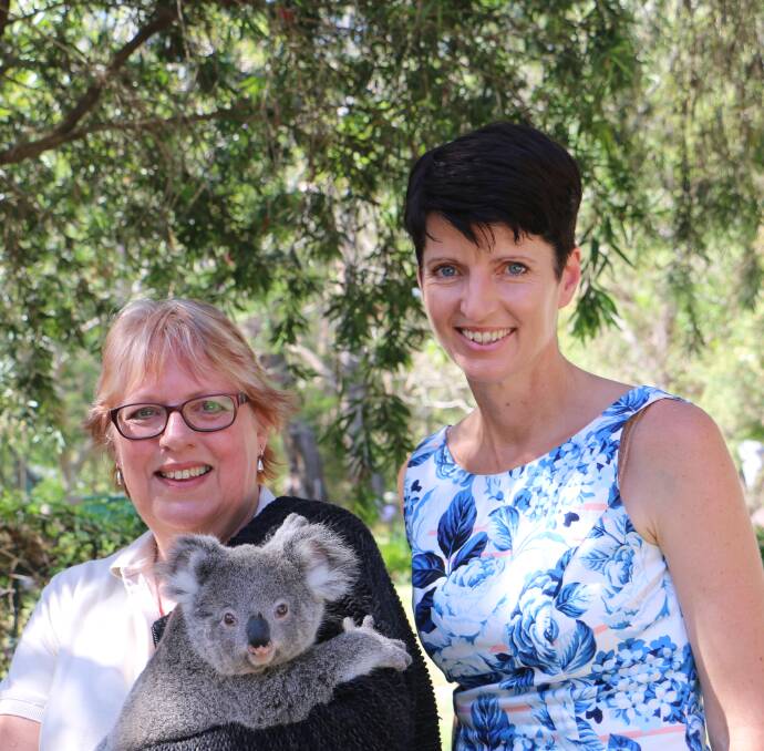 FUNDING BOOST: Carmel Northwood, President of Port Stephens Koalas, holding Sammi, and Kate Washington, Member for Port Stephens. Photo: Kia Woodmore
