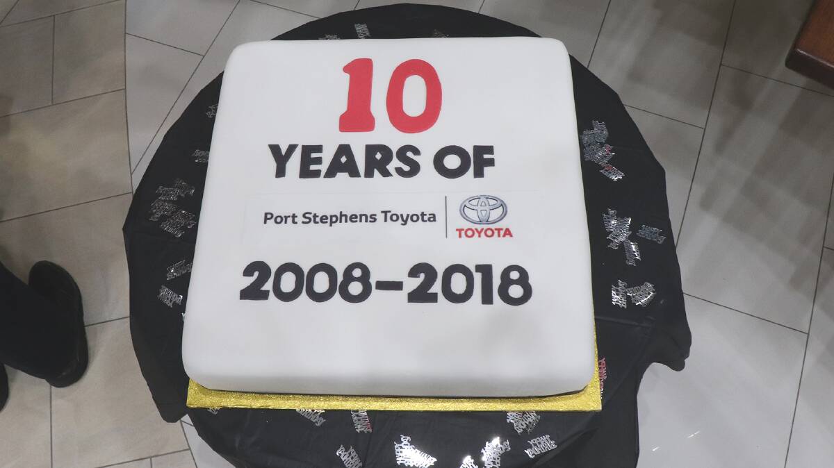 The icing on the cake: The celebratory cake to mark ten years of business for Port Stephens Toyota.