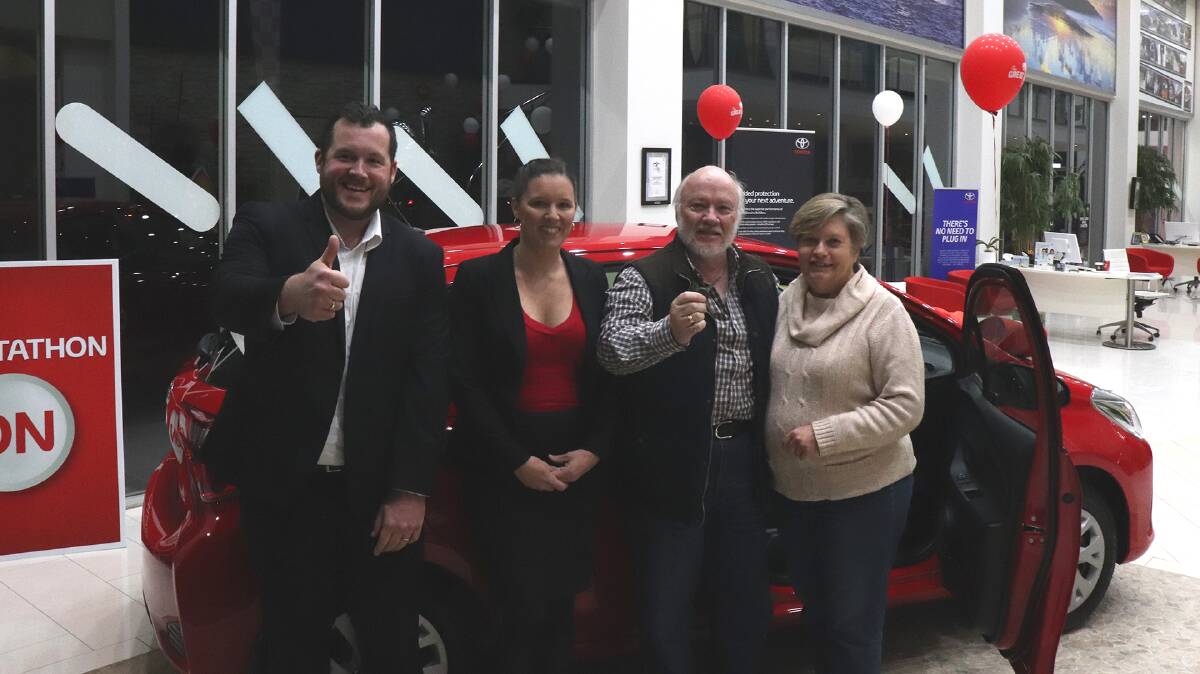 Dealership mangers Josh Walker and Michelle Smith with Ken and Christine White - Winners of the Brand New Toyota Yaris. 