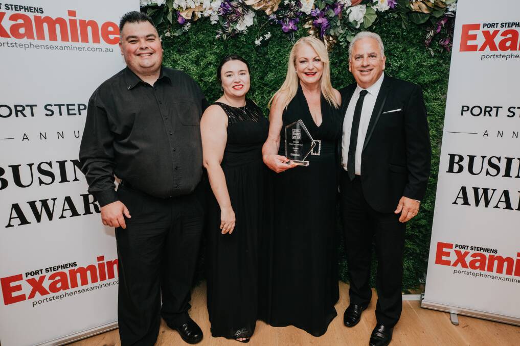 Winners: Nurses Now Raymond Terrace. Josh Osborn, Rose Osborn, Laurinda Pericleous and Nick Pericleous at the 2019 Port Stephens Examiner Business Awards.

