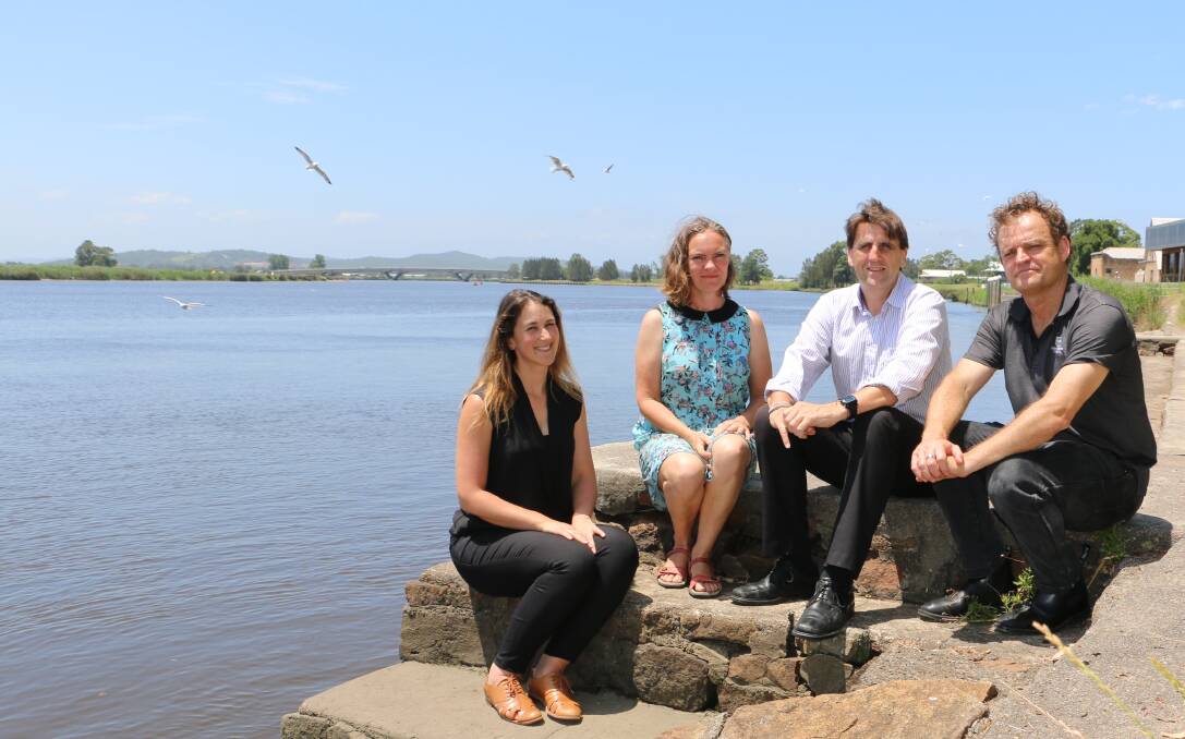 COLLABORATIVE: Maddie Rosenthal from Port Stephens Council, Christina Robberd, director of Octapod, Steve Wait from the Business Centre and James Cambell, Port Stephens Council, pictured in Raymond Terrace, are teaming up to deliver the Smart Arts program. Picture: Ellie-Marie Watts