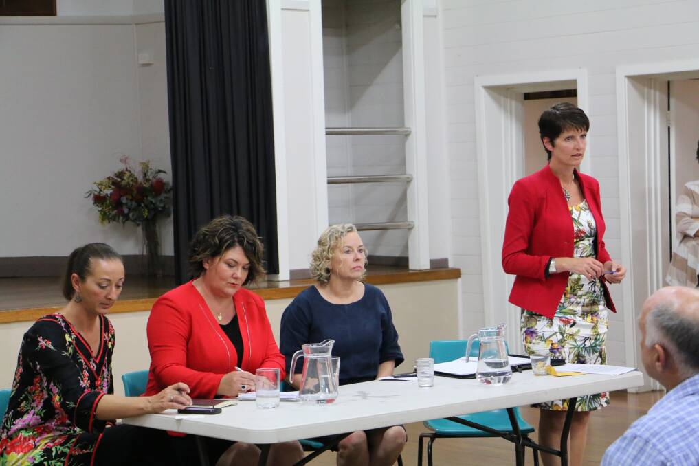 INACTION: Shadow Parliamentary Secretary for Defence and Canberra MP Gai Brodtmann, Labor candidate Meryl Swanson, Newcastle MP Sharon Claydon and Port Stephens MP Kate Washington chaired a meeting in Williamtown on Thursday for residents affected by contamination. Picture: Ellie-Marie Watts