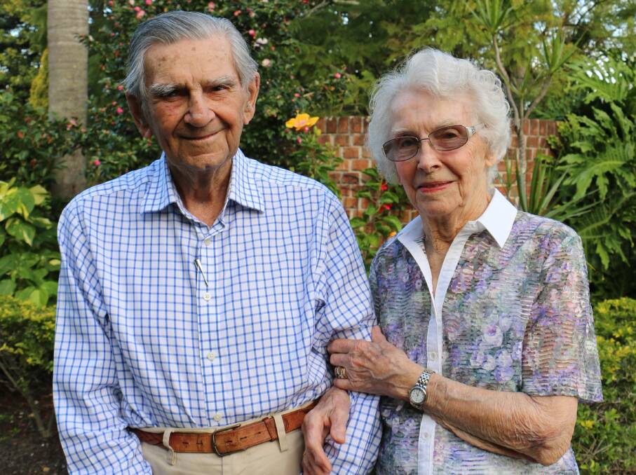 HAPPY LIFE: Cyril and Pattie Blowes from Salamander Bay are celebrating 75 years of marriage and milestone birthdays this year. Picture: Ellie-Marie Watts