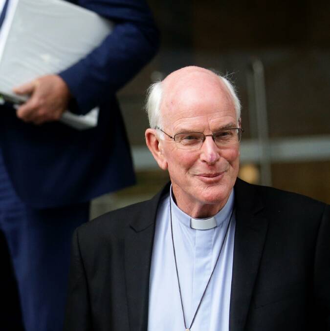 Welcome: Maitland-Newcastle Bishop Bill Wright after giving evidence at the Royal Commission into Institutional Responses to Child Sexual Abuse. He urged Hunter priests to welcome Father Walsh back to Newcastle in early 2017.