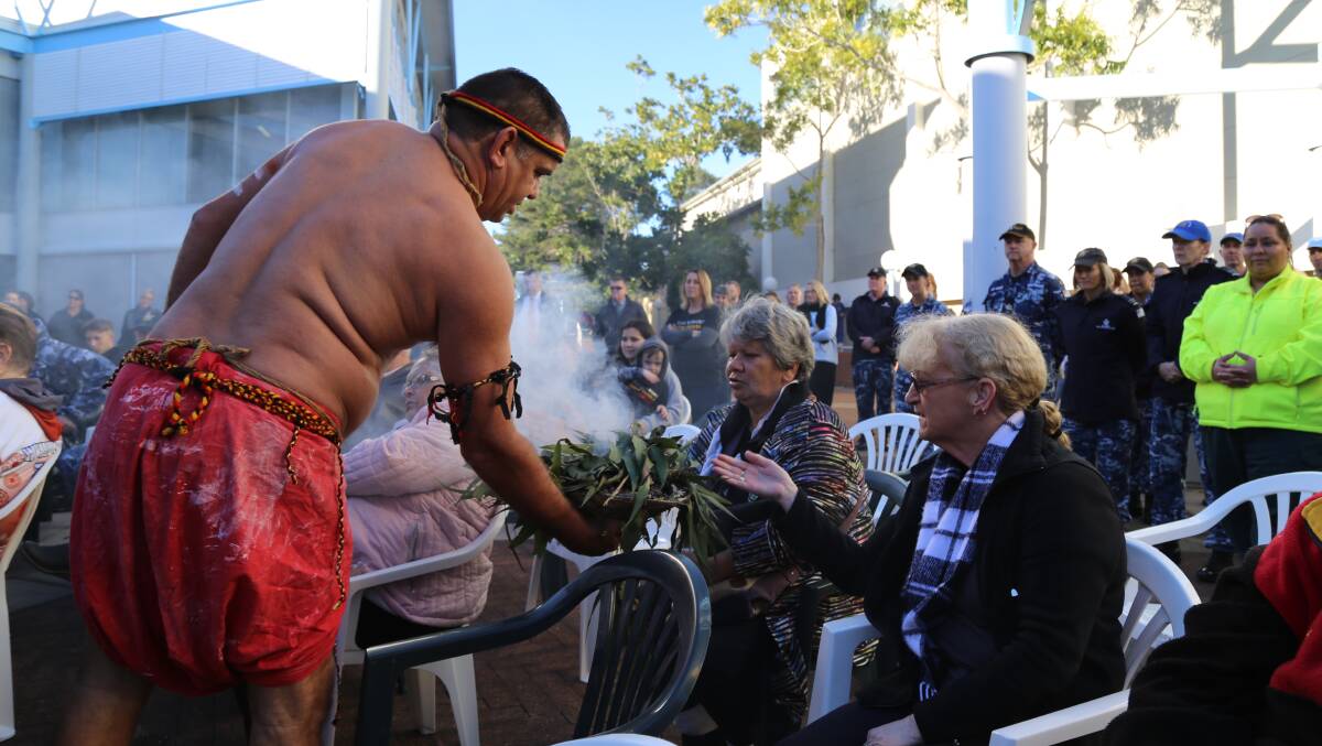 Leigh Ridgeway performs a smoking ceremony at the 2018 NAIDOC Week opening event outside Port Stephens Council's administration building on Monday, July 9.Picture: Ellie-Marie Watts