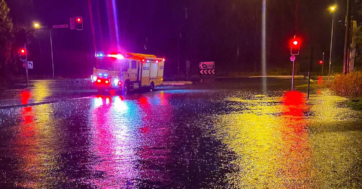 Port Stephens SES Unit on scene to a flooded road on Sunday night. Picture: Facebook/NSW SES - Port Stephens Unit