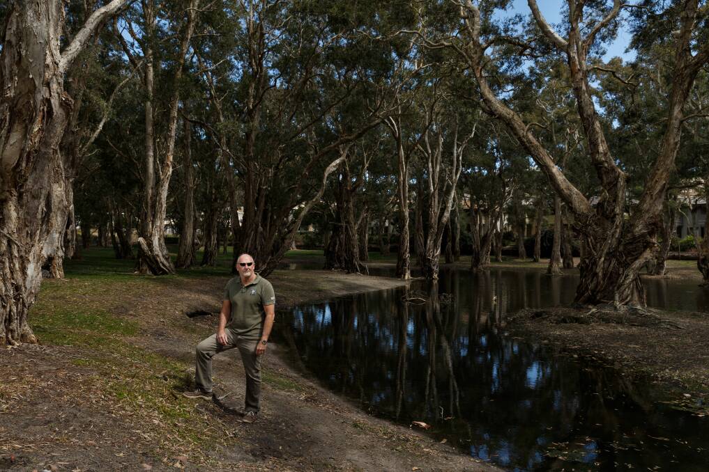 LONG LEGAL BATTLE: David Vitnell at Lagoons Estate in 2017 beside a pond where drainage water gathers at the site. Picture: Max Mason-Hubers