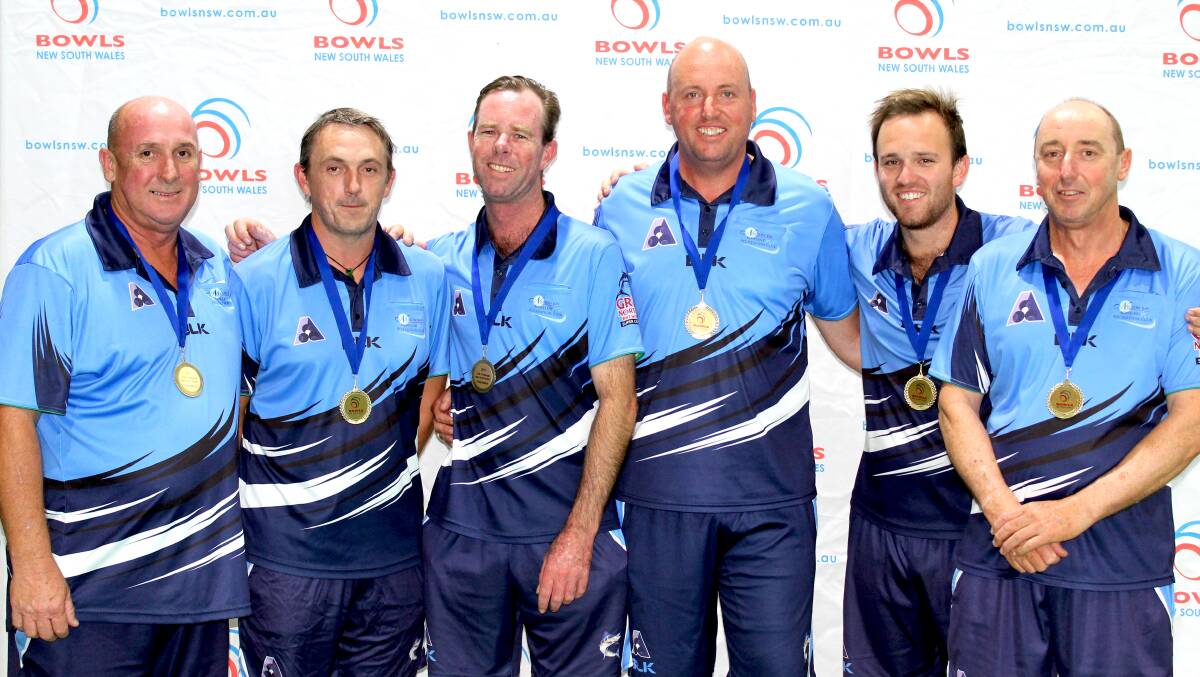 WINNERS: Nelson Bay Bowling Club members Chris Edmonds, Blake Signal, Shannon Gittoes, Richard Girvan, Jake Graham and Dave Walters won the NSW 2017 Club Challenge Gold Division. Picture: Bowls NSW