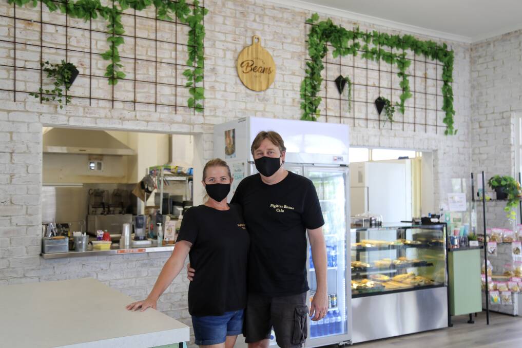 TRADING: Kylie and Rod Gurr, owners of Fighter Beans and Central Beans cafes in Williamtown. Fighter Beans Cafe (pictured) had a revamp during the lockdown.