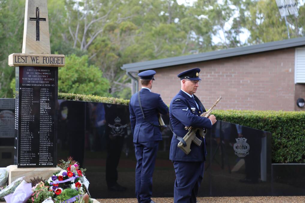 ON DUTY: William RAAF Base personnel performing catafalque duties during the 2018 Nelson Bay Anzac Day service. A service for the RAAF centenary will be held March 31.