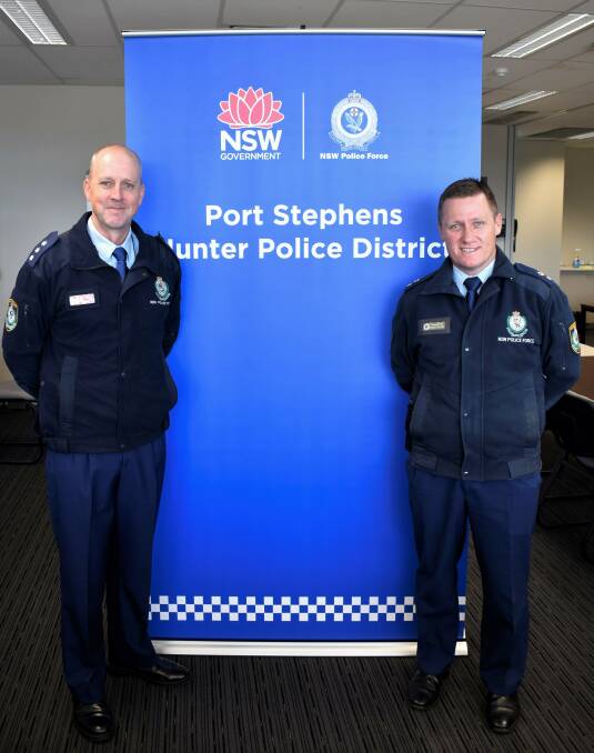 CHANGES: Port Stephens-Hunter Police District's new crime manager Detective Inspector Ranald Urquhart with district commander Superintendent Chad Gillies. Picture: Supplied