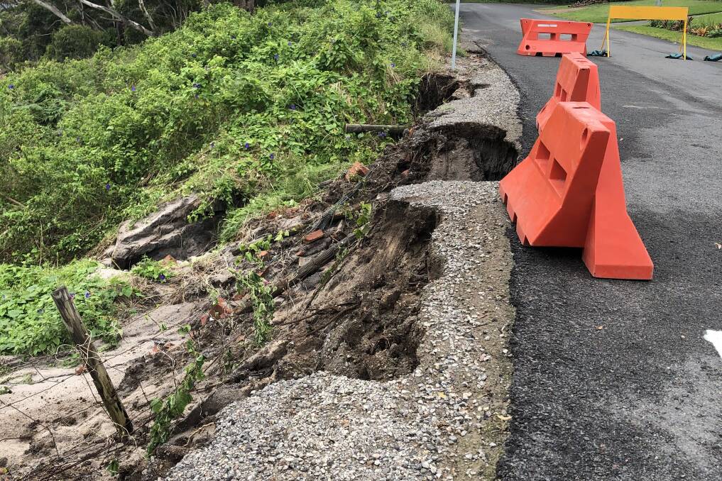 NO GO: The site of the landslip at Marine Drive, Fingal Bay following the March 2021 storms.