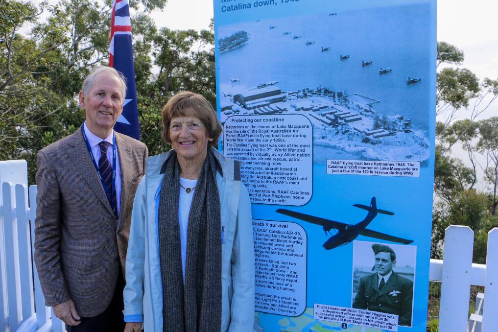 On May 24, 1943, a Catalina from Rathmines air base piloted by Flight Lieutenant Brian 'Tubby' Higgins struck an unusual wave and crashed while on a training mission off Port Stephens. Seven of the crew were killed, but two survived. Seventy-eight years later the men were remembered in a ceremony held at Nelson Bay's Inner Light overlooking the crash site. Pictures: Charlie Elias and Henk Tobbe