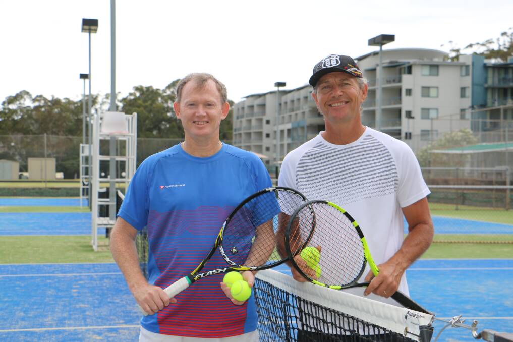 YOUR SERVE: Dave Matthews Seniors Tournament director Steve Taylor with Nelson Bay Tennis Club president Rod Stubbs at the Nelson Bay Tennis Courts. 