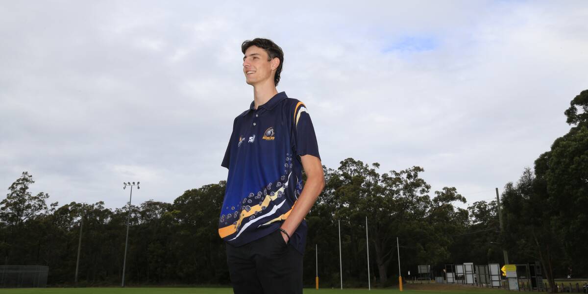 SHOCKED: In his first season playing for the Nelson Bay Marlins senior men's team, Noah Connick, 18, was named Hunter AFL's Coaches MVP. Connick pictured at Dick Burwell Oval.