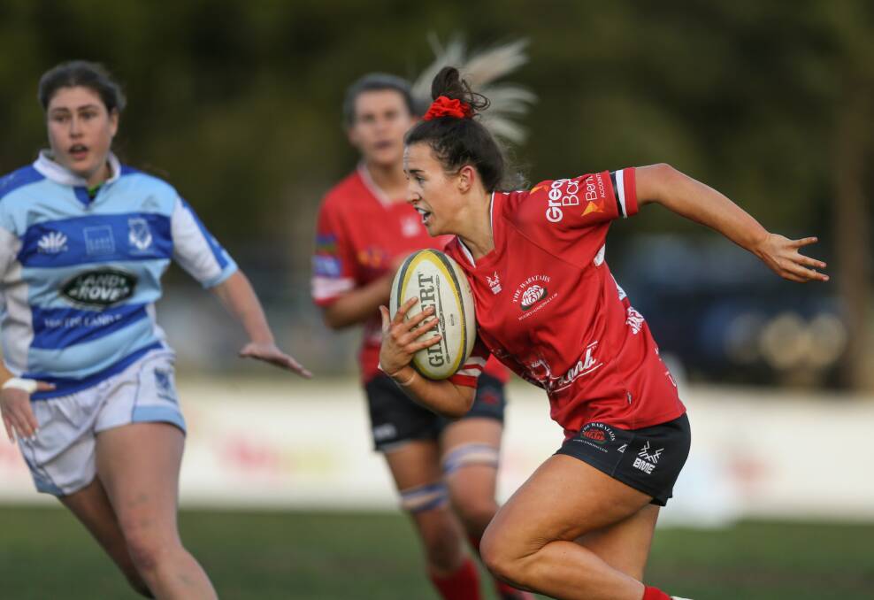 Maya Stewart in action for The Waratahs in last month's Newcastle Hunter Rugby Union women's grand final. Picture: Marina Neil