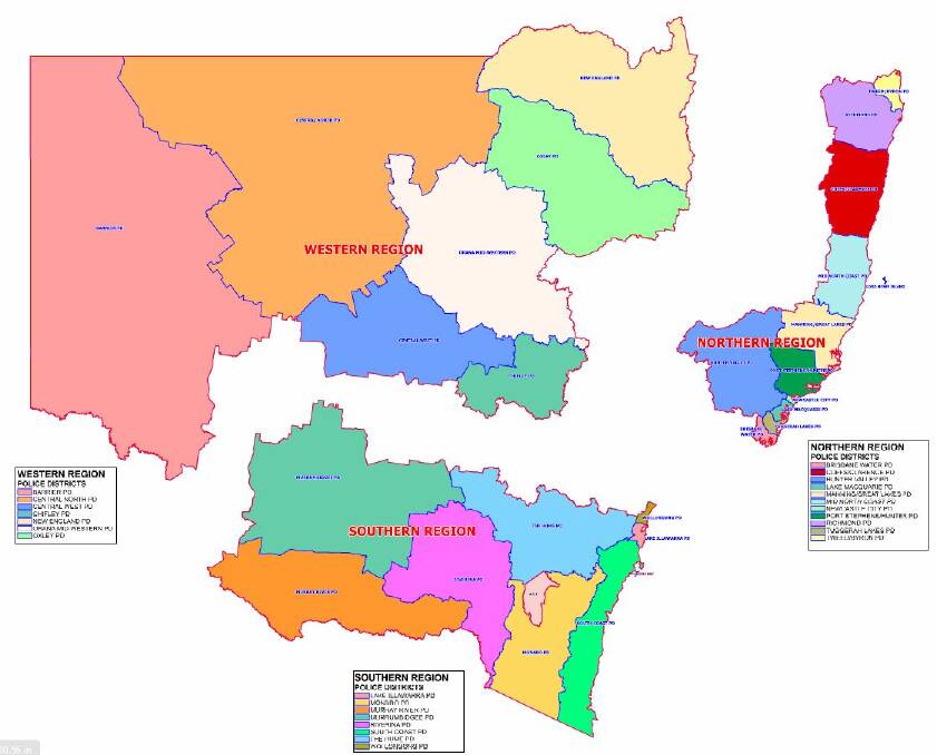A map showing the new police districts. Source: NSW Police