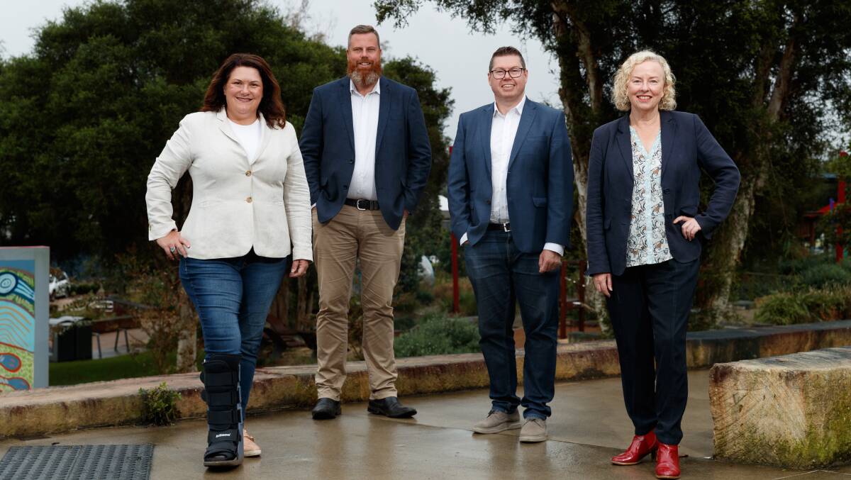 The Labor MPs who claimed victory in their respective seats in the federal election: Meryl Swanson (Paterson), Dan Repacholi (Hunter), Pat Conroy (Shortland) and Sharon Claydon (Newcastle). Picture: Max Mason-Hubers
