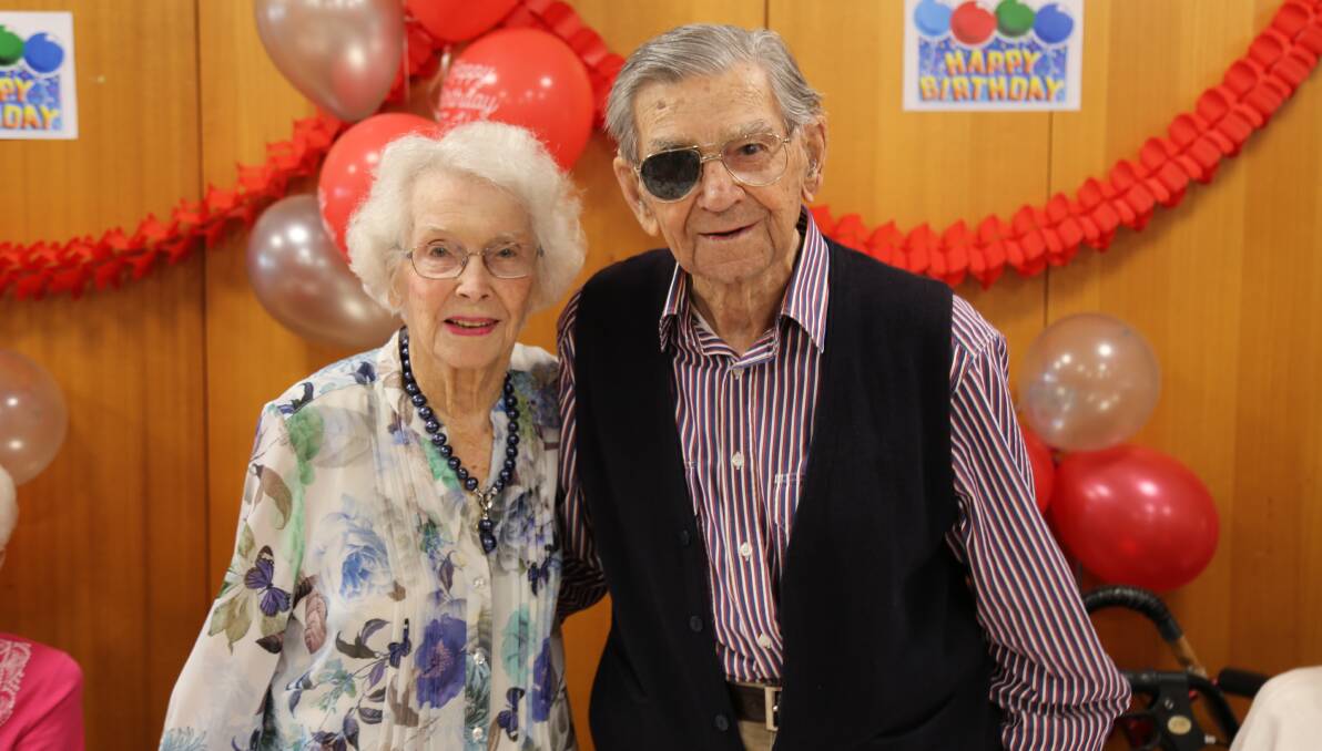 HAPPY: Pattie and Cyril Blowes at Harbourside Haven in 2019 when Mr Blowes turned 106 years old. Mr Blowes died aged 107 on September 30.